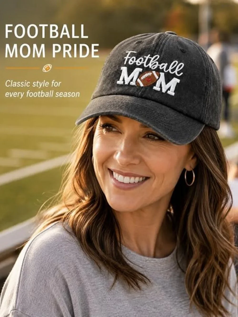 Football Mom Hat for Women, Adjustable Football Baseball Cap -D